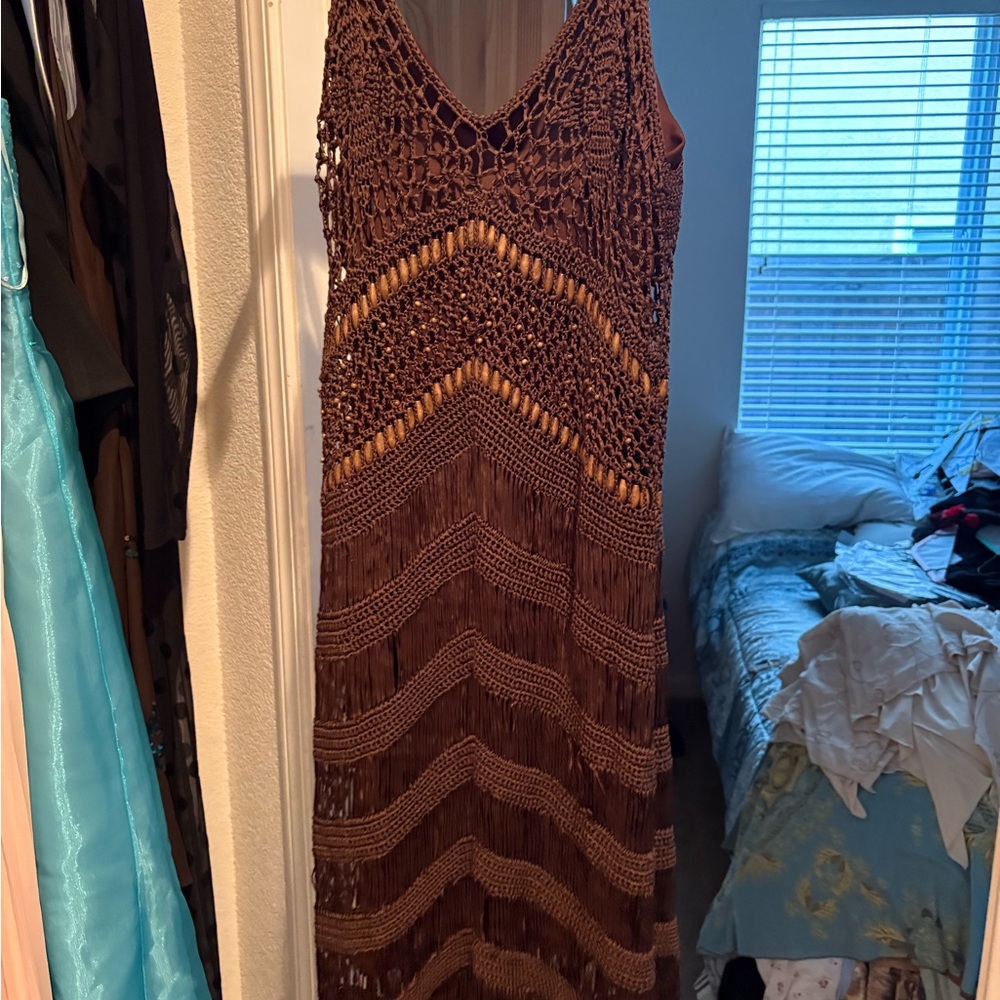 Moda International Brown Crochet Maxi Dress- Unique